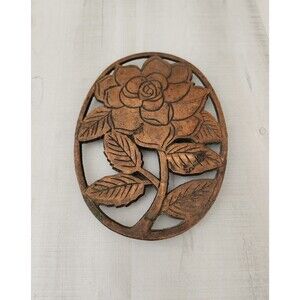 Vtg 1983 Old Dutch Design ROSE TRIVET Copper Over Cast Iron Wall Hanger Flower